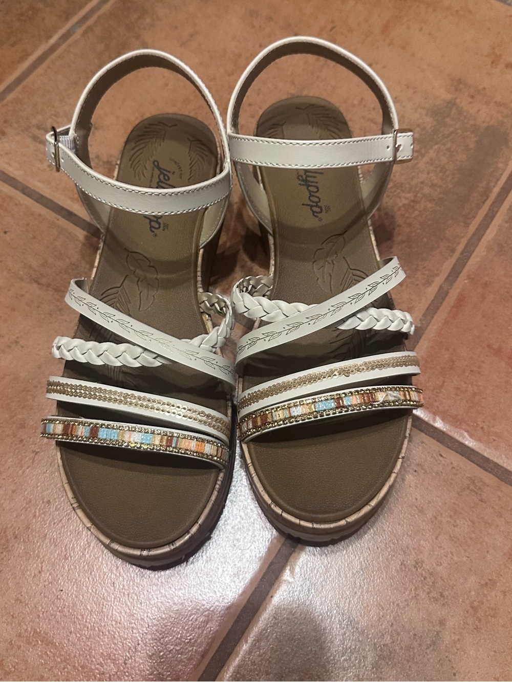 White Braided Strap woman Sandals with Beaded Accent